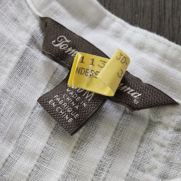 Tommy Bahama Womens M White Linen Button Shirt Pintuck Resort Sheer Beach - Picture 6 of 10